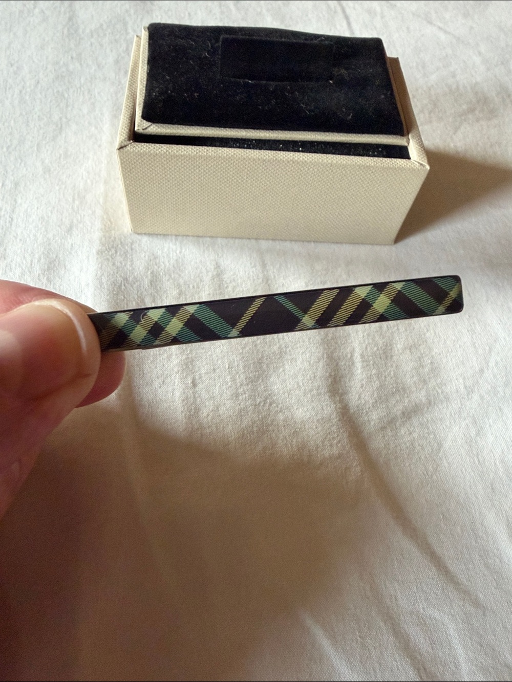 Burberry Black Tie Bar with Green and Tan Check
